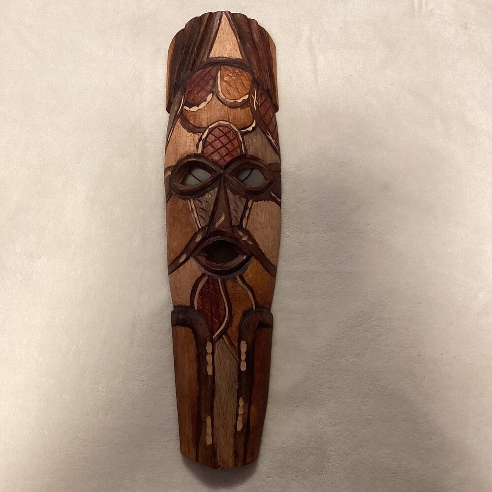 Hand Carved Wooden 18” Tropical Tiki Mask Wall Hanging Island Art